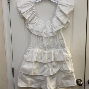 Mini Off-The‎-Shoulder White Romper/Dress Sz XL Ruffled/Tiered Elastic Waistband